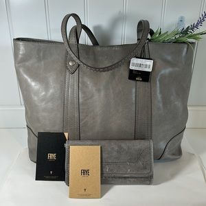 Frye Melissa  Shoulder Tote Italian Washed Leather Ash Grey NWT(with wallet)